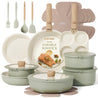CAROTE Pots and Pans Set, Nonstick Cookware Set Detachable Handle, 19pcs Induction Kitchen Cookware Sets Non Stick with Removable Handle, RV Cookware Set, Oven Safe, Sage Green