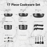 CAROTE 17Pcs Pots and Pans Set Non Stick, Cookware Set Detachable Handle, Nonstick Induction Kitchen Sets Non Stick with Removable Handle, RV Cook Ware, Oven Safe, Black