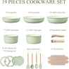 CAROTE Pots and Pans Set, Nonstick Cookware Set Detachable Handle, 19pcs Induction Kitchen Cookware Sets Non Stick with Removable Handle, RV Cookware Set, Oven Safe, Sage Green