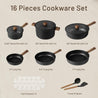 CAROTE Nonstick Pots and Pans, Induction Cookware Set Kitchen Cooking Sets, Non Stick w/Frying Pan (PFOS, PFOA Free), Black, 16pcs